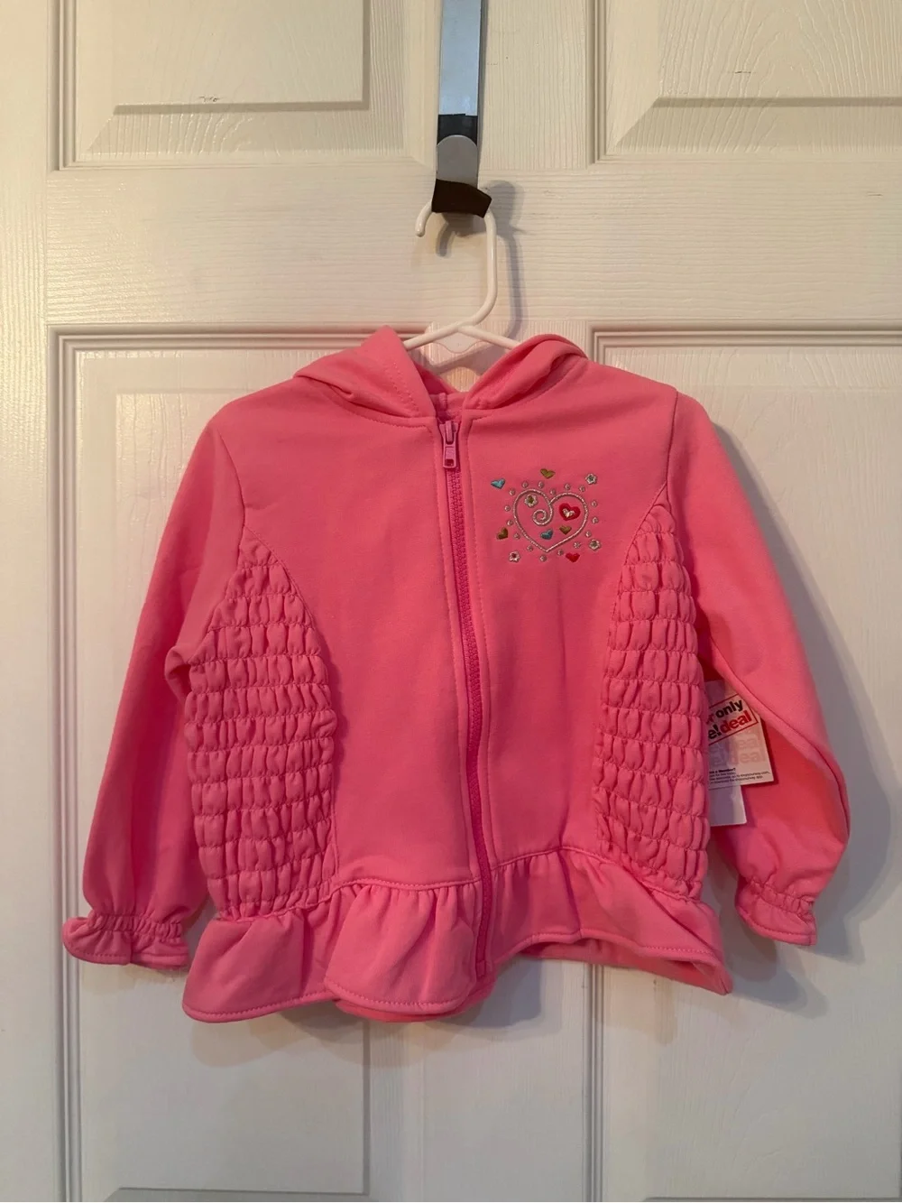 Pink Heart Embroidered Zip Hoodie With Pants Set